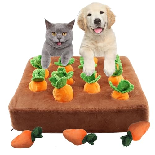 Karotten-Katzen-Patch-Spielzeug, Karotten-Hunde-Puzzle-Spielzeug, Karotten-Schnüffelmatte, kreative ausgestopfte Beißkarotte, fördert das Training von Haustieren, interaktives Feder-Katzenspielzeug(12 von Sopannoxii