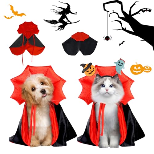 Haustiere Vampir Kostüm, Halloween Hund Katze Kostüm Umhang, Haustier Vampir Umhang, Haustier Vampir Umhang Halloween Kostüme mit Haarbänder, Haustiere Cosplay Kostüm für kleine Hunde und Katze von Sophisticate