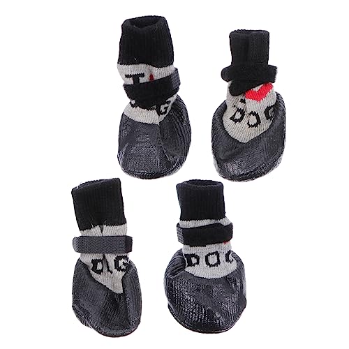 Sosoport 4 Stück Haustierschuhe pet Supplies Paws pfotenschutz schafwollsocken Fleece socken Dog Shoes Haustier Socke Hundeschuhe Socke sockenschuhe Haustierstiefel Welpenstiefel Garn Black von Sosoport