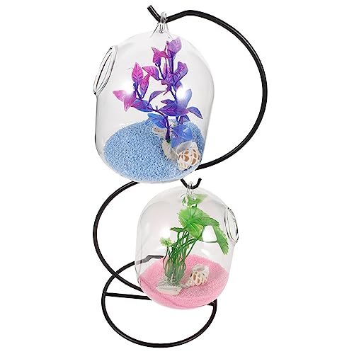 Sosoport 1 Satz Hängendes Aquarium Aus Glas Betta-fischschale Hängendes Fischglas Tischfischbecken Fischglas Aus Glas Goldfischbecken Aus Glas Kleine Fischbecken Aquarium Mit Ständer Eisen von Sosoport