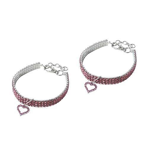 Sosoport 2 Stück Halskette Halsband Kristall Hundehalsband Herz Design Halsband Haustier Bequeme Passform von Sosoport