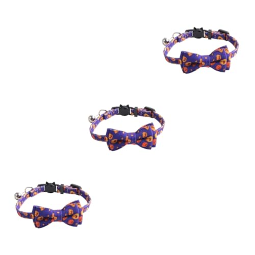 Sosoport 3 STK Halloween Bow Bell Choker Halloween-Haustier-Fliege Welpe verkleiden Halloween kostüm für Zugseil Haustierkette Krawatte die Klingel Leine Kürbis Tuch Violett von Sosoport