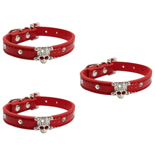 Sosoport 3 STK Halloween-schädel-haustierhalsband Halloween-haustierhalsband Katzenhalsband Kostü Halloween-Halsband Für Hunde Halloween-Kragen Partykostü Pu Strasssteine Hundeleine Rot von Sosoport