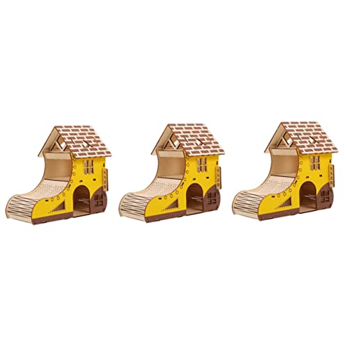 Sosoport 3 STK Holzhamster Spielzeug Verstecke Für Hamster Selbstgebautes Hamsterversteck Tierhütte Klettergerüst Für Hamster Kletterleiter Für Kleintiere Hamster Versteck Protokoll Yellow von Sosoport