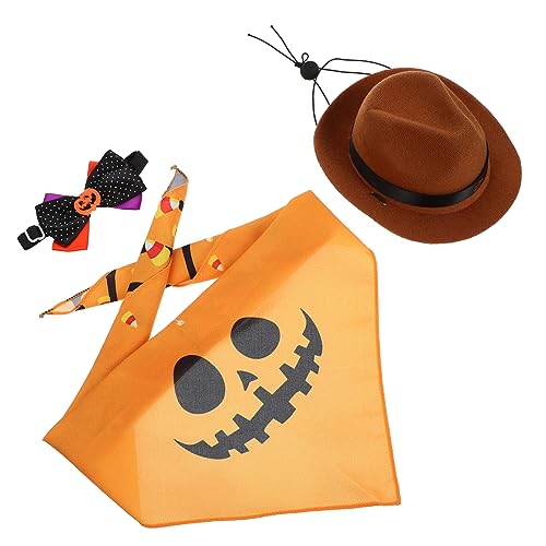 Sosoport 3 Sätze Haustier Hut Katzen Hut katzenmützen Katzen zubehör katzenhalsbänder schöne Katzenmütze Halloweenkostüm Katzenfliege im Halloween-Stil waschbare Katzenfliege Polyester von Sosoport