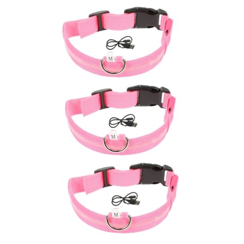 Sosoport 3 Sätze Hundehalsband leucht Halsband Leuchthalsband Trainingshalsbänder Kleiner Welpe Halsschmuck für Haustiere Sicherheitshalsband für Haustiere nachts Siebdruck Polyester Rosa von Sosoport