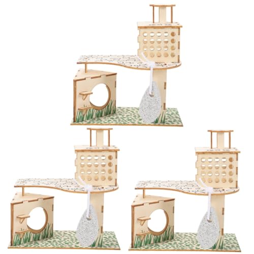 Sosoport 3St Villa mit Hamster-Klettergerüst Hamsterhaus für Käfig Tiergehege Spielzeuge Spielset Holz Hamsterzubehör Rennmaus Klettern Meerschweinchen Holzhaus der Zaun Hase von Sosoport