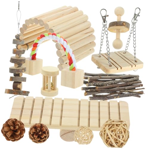 Sosoport 4 Sätze Spielzeug kauen Kaninchenspielzeug Hamster Spielzeug Hamsterspielzeug natürlichem Holz Meerschweinchen Kauspielzeug für die Zähne Spielset Holz Hasenspielzeug Sport von Sosoport