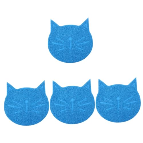 Sosoport 4 Stück Matte in Katzenform Haustierfuttermatte Katzenfutter Kätzchen hundenapf Matte bodenschutzmatte katzenfutter unterlage Katze Wasser Matte Katze Geschirr Matte PVC Blue von Sosoport