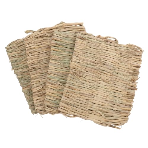 Sosoport 4 Stück Nestauflage Kaninchen aus Seegras waschbarer Hase Matratze Kaninchen Grasmatte für Tiere Robuste Grasmatte Kaninchenzubehör Kaninchen Kratzunterlage Futtermatte Stroh Khaki von Sosoport