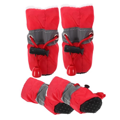 Sosoport 4 Stück rutschfeste Schuhe Für Haustiere Welpenstiefel Hundehausschuhe Für Hunde Winterstiefel Für Haustiere Regenschuhe Für Haustiere Pfote Stoff Rot Regenstiefel Hündchen von Sosoport