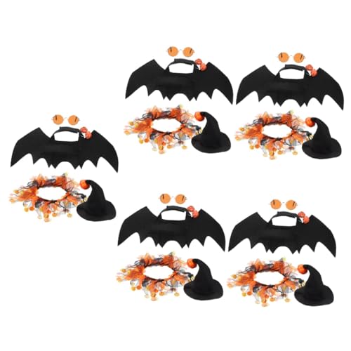 Sosoport 5 Sätze Halloween-Hut Kätzchen Cosplay Halloween Hund Katze Kopfschmuck Halloween-Haustier-fledermausflügel Lustiger Katzenkopfschmuck Hundefledermaus Kostüm Haustierhüte Polyester von Sosoport