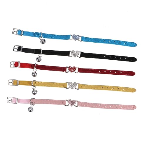 Sosoport 5 Stück Farbe Diamant Glockenhalsband Kätzchenhalsband Katzenhalsband Kätzchen Sicherheitshalsband Katzen Sicherheitshalsband Katzenherz Strasshalsband Kätzchen von Sosoport