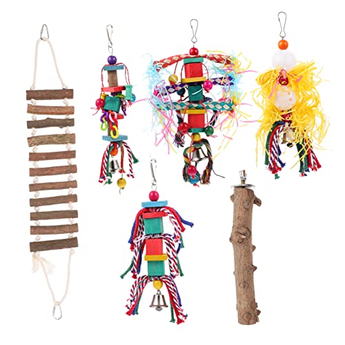 Sosoport 6 STK Vogel Spielzeug Vogel Strickleiter Papageien Schaukelständer holzspielzeug Wooden Toys Spielzeuge Spielset aus Holz Zubehör für Papageienkäfige Zähneknirschendes Spielzeug von Sosoport