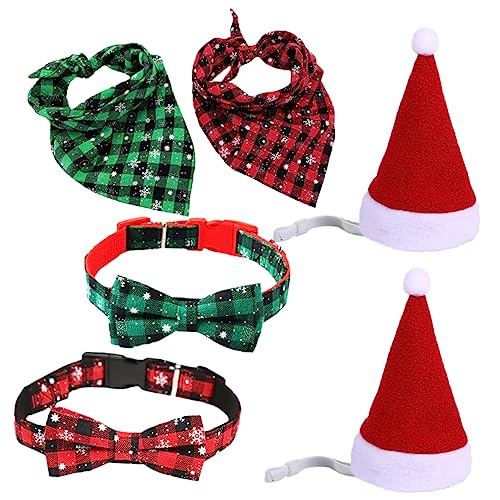 Sosoport 6St Haustier-Weihnachtsset Weihnachtskatzenhalsband Welpen Weihnachtshalsband Haustierhut Verstellbares Haustierhalsband Bowknot-Haustierhalsband Haustier Katze mittlerer Hund von Sosoport