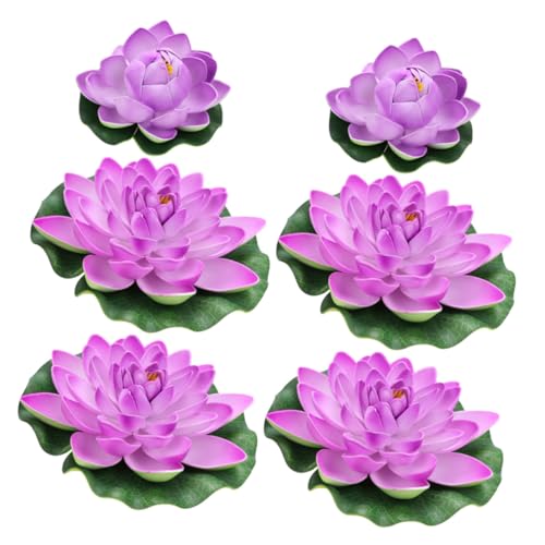 Sosoport 6st Lotusblumenteichdekor Teiche Fischteichdekorationen Seerosen Pflanzen Wasserlotus Seerose Schwimmende Blumen Für Den Pool Simulation Lotus Seerosenblätter Teichblumen Violet von Sosoport