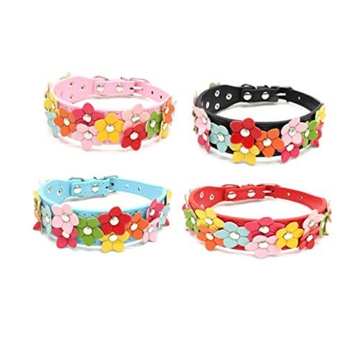 Sosoport Modisches Hundehalsband mit Blumendekor Verstellbar Haustier-Accessoire Pu-Halsband Größe S von Sosoport