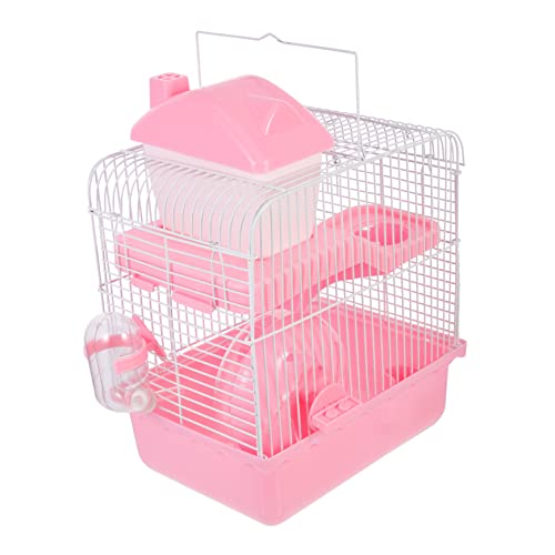 Sosoport Hamsterkäfig Hamster käfig Hamster cage Hamster Versteck nager käfig Hamsterleiter Spielzeug Doppelschichtiger Rattenkäfig Doppelschichtige Hamsterburg Chinchillakäfig Eisen Rosa von Sosoport