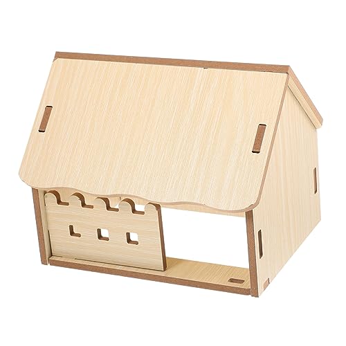 Sosoport Holz-Hamster-blockhaus Cooles Nest für Hamster Meerschweinchen Spielzeug Sicherer Zusammenbau Einzelzimmer Lebensraum Dekorative Aufkleber von Sosoport