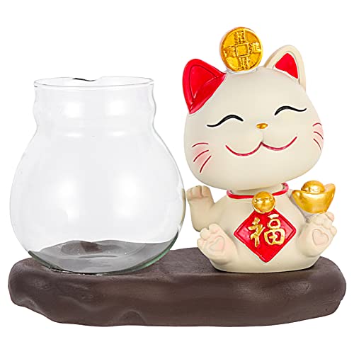 Sosoport Lucky Cat Hydroponik Zimmerpflanzentöpfe Blumenbehälter Büro-Schreibtischdekorationen Vasendekor Glückskatze bürodeko büro Dekoration Desktop-Hydrokulturvase Vasenornament Harz von Sosoport