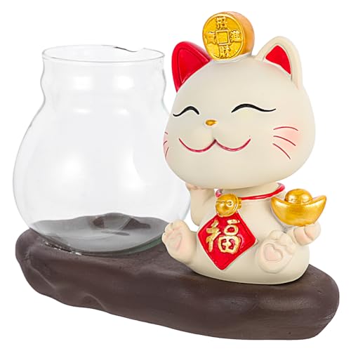 Sosoport Lucky Cat Hydroponik bürodeko büro Dekoration Schlafzimmer Dekoration wohnzimmerdeko transparenter Blumenbehälter hydroponischer Luftpflanzerhalter Vasenschmuck Desktop-Dekor Glas von Sosoport