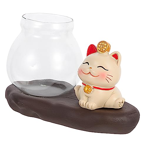 Sosoport Lucky Cat Hydroponik bürodeko büro Dekoration blumenbank wohnraumdeko blumtöpfe Leistung Sukkulenten Vakuum Bausatz Lampe Boho tischdeko Vasenornament Vasenschmuck Bürovase Harz von Sosoport