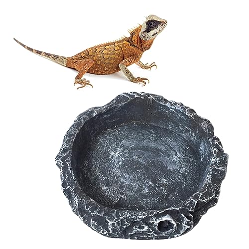 Sosoport Futter- und Wassernapf-Set für Reptilien Futtertablett für Schildkröten Eidechsen und Schlangen Rundes Becken für Reptilien Kunstharz Grau 8 X 8 X 2 cm von Sosoport