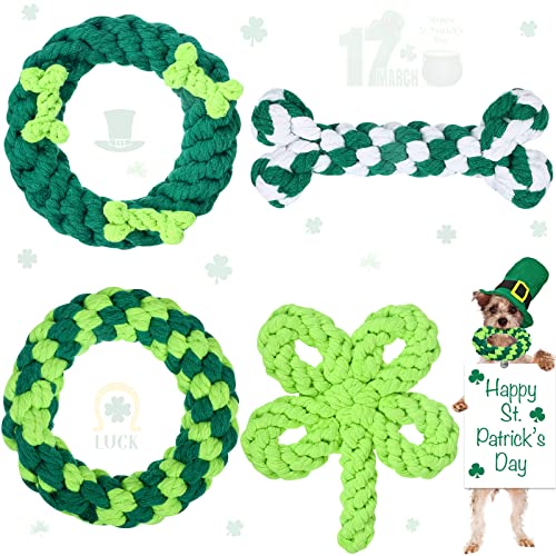 4 Stück St. Patricks Day Hundespielzeug, Seil, Kauspielzeug, langlebiges Knochen-Kleeblätter, Urlaub, Hundespielzeug für kleine Hunde, Welpen, Zahnen, St. Patricks Day Hundesupplies, irische Geschenke von Sotiff