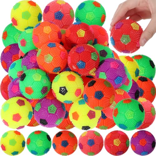 Sotiff 30 Stück federnde Fußballbälle, 6,6 cm, mehrfarbig, quietschende Massage-Fußbälle, Gummi, sensorische Stressbälle, Großpackung für Karnevalspreise, Großpackung für Fußball, Party, von Sotiff