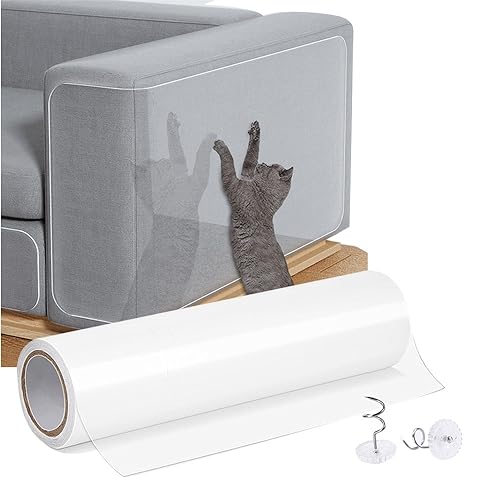 Souarts Katzen Kratzschutz Folie, Super Robust Kratzschutz Sofa Schutz Katze, Selbstklebend Kratzschutzfolie Transparent Kratzfolie Anti Kratz Tape für Möbel Couch Wand Tür Schutz(20cmx1m) von Souarts