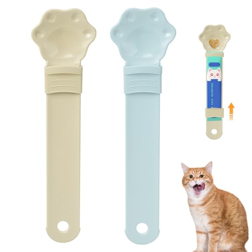 Katzenstreifen-Feeder 2pcs Hygienische Fütterung Katzenstreifen Squeeze Löffel Arbeitensparende Katzenfutter Scoop Food Grade Katzenfutter Löffel mit hängenden Loch Beige und Blau von SouiWuzi