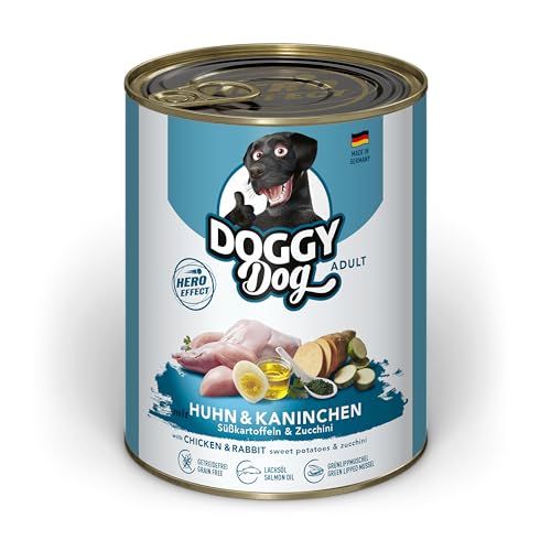 DOGGY Dog Paté Huhn & Kaninchen, 6 x 800 g, Nassfutter für Hunde, getreidefreies Hundefutter mit Lachsöl und Grünlippmuschel, Alleinfuttermittel mit Süßkartoffel und Zucchini, Made in Germany von DOGGY Dog