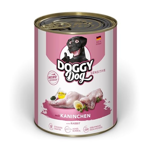 DOGGY Dog Paté Kaninchen Sensitive, 6 x 800 g, Nassfutter für Hunde, getreidefreies Hundefutter mit Lachsöl und Grünlippmuschel, besonders gut verträgliches Alleinfuttermittel, Made in Germany von DOGGY Dog