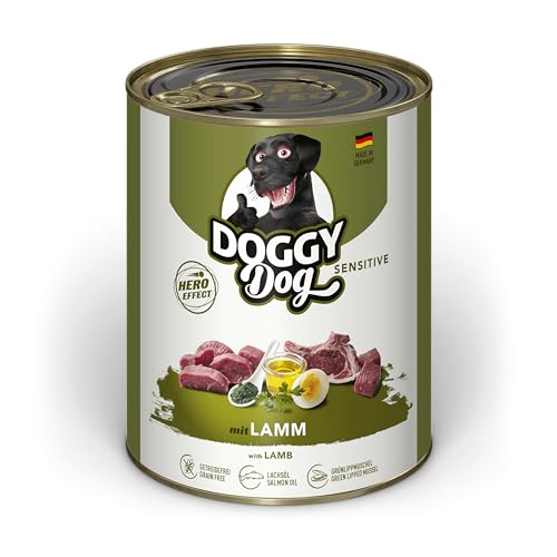 DOGGY Dog Paté Lamm Sensitive, 6 x 800 g, Nassfutter für Hunde, getreidefreies Hundefutter mit Lachsöl und Grünlippmuschel, besonders gut verträgliches Alleinfuttermittel, Made in Germany von DOGGY Dog