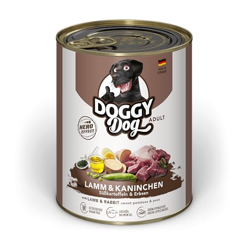 DOGGY Dog Paté Lamm & Kaninchen, 6 x 800 g, Nassfutter für Hunde, getreidefreies Hundefutter mit Lachsöl und Grünlippmuschel, Alleinfuttermittel mit Süßkartoffel und Erbsen, Made in Germany von DOGGY Dog