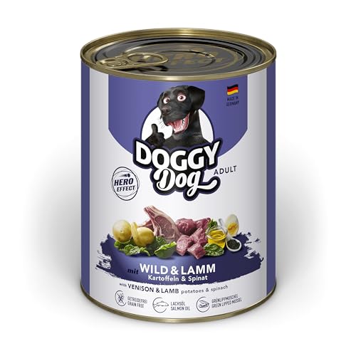 DOGGY Dog Paté Wild & Lamm, 6 x 800 g, Nassfutter für Hunde, getreidefreies Hundefutter mit Lachsöl und Grünlippmuschel, Alleinfuttermittel mit Spinat und Kartoffeln, Made in Germany von DOGGY Dog