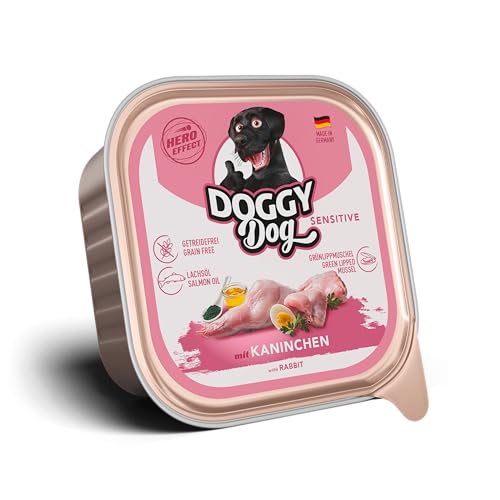 DOGGY Dog Paté Kaninchen Sensitive, 10 x 150 g, Nassfutter für Hunde, getreidefreies Hundefutter mit Lachsöl und Grünlippmuschel, besonders gut verträgliches Alleinfuttermittel, Made in Germany von DOGGY Dog