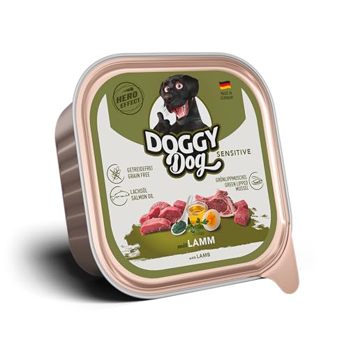 DOGGY Dog Paté Lamm Sensitive, 10 x 150 g, Nassfutter für Hunde, getreidefreies Hundefutter mit Lachsöl und Grünlippmuschel, besonders gut verträgliches Alleinfuttermittel, Made in Germany von DOGGY Dog