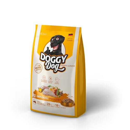 DOGGY Dog Geflügel Puppy / Junior, 1 kg, Trockenfutter mit hohem Fleischanteil für junge Hunde, getreidefreies Hundefutter mit Lachsöl, Made in Germany von DOGGY Dog