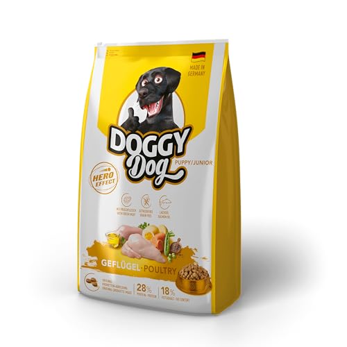 DOGGY Dog Geflügel Puppy / Junior, 10 kg, Trockenfutter mit hohem Fleischanteil für junge Hunde, getreidefreies Hundefutter mit Lachsöl, Made in Germany von Doggy Dog