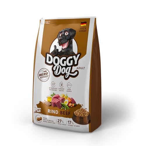 DOGGY Dog Rind Adult, 10 kg, Trockenfutter mit hohem Fleischanteil für ausgewachsene Hunde, getreidefreies Hundefutter mit Lachsöl, Made in Germany von Doggy Dog