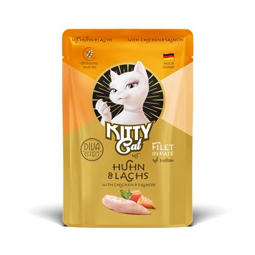 KITTY Cat Filet in Paté Huhn & Lachs, 6 x 85 g, Gourmet Nassfutter für Katzen, feinstes Katzenfutter mit Taurin, Lachsöl und Grünlippmuschel, getreidefrei mit extra viel Fleisch, Made in Germany von KITTY Cat