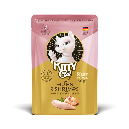 KITTY Cat Filet in Paté Huhn & Shrimps, 6 x 85 g, Gourmet Nassfutter für Katzen, feinstes Katzenfutter mit Taurin, Lachsöl und Grünlippmuschel, getreidefrei mit extra viel Fleisch, Made in Germany von KITTY Cat