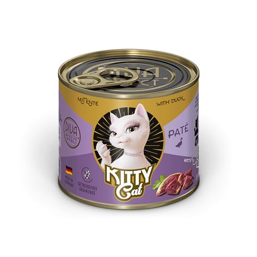 KITTY Cat Paté Ente, 6 x 200 g, Nassfutter für Katzen, getreidefreies Katzenfutter mit Taurin, Lachsöl und Grünlippmuschel, Alleinfuttermittel mit hohem Fleischanteil, Made in Germany von KITTY Cat