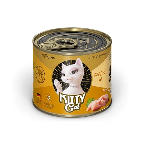 KITTY Cat Paté Huhn, 6 x 200 g, Nassfutter für Katzen, getreidefreies Katzenfutter mit Taurin, Lachsöl und Grünlippmuschel, Alleinfuttermittel mit hohem Fleischanteil, Made in Germany von KITTY Cat