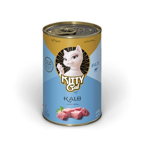 KITTY Cat Paté Kalb, 6 x 400 g, Nassfutter für Katzen, getreidefreies Katzenfutter mit Taurin, Lachsöl und Grünlippmuschel, Alleinfuttermittel mit hohem Fleischanteil, Made in Germany von KITTY Cat