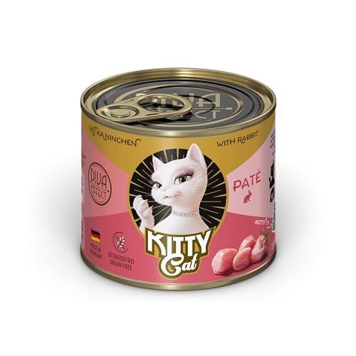 KITTY Cat Paté Kaninchen, 6 x 200 g, Nassfutter für Katzen, getreidefreies Katzenfutter mit Taurin, Lachsöl und Grünlippmuschel, Alleinfuttermittel mit hohem Fleischanteil, Made in Germany von KITTY Cat