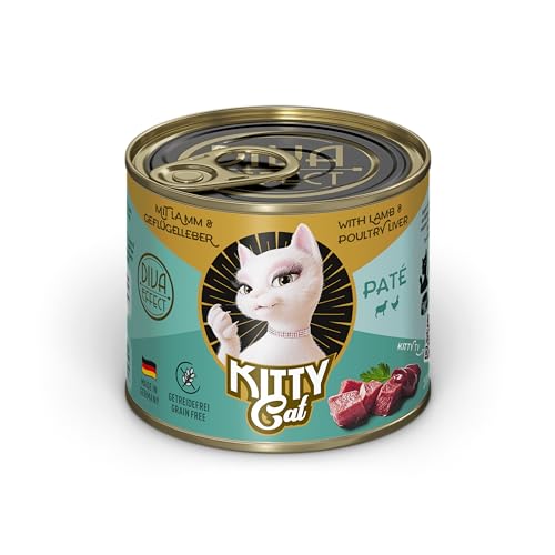 KITTY Cat Paté Lamm & Geflügelleber, 6 x 200 g, Nassfutter für Katzen, getreidefreies Katzenfutter mit Taurin, Lachsöl und Grünlippmuschel, Alleinfuttermittel mit hohem Fleischanteil, Made in Germany von KITTY Cat