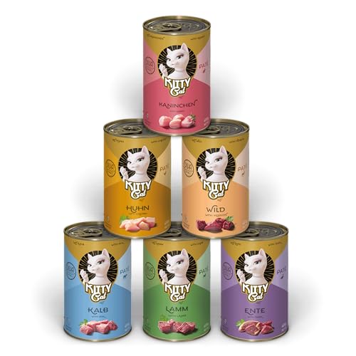 KITTY Cat Paté Mix 1, 6 x 400 g, Nassfutter für Katzen im Probierpaket, getreidefreies Katzenfutter mit Taurin, Lachsöl und Grünlippmuschel, Alleinfuttermittel mit hohem Fleischanteil, Made in Germany von KITTY Cat