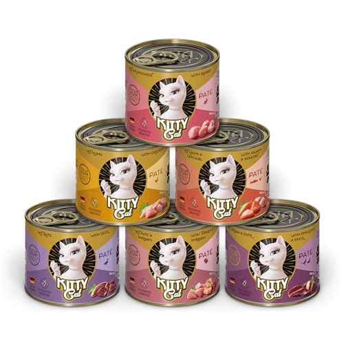 KITTY Cat Paté Mix 3, 6 x 200 g, Nassfutter für Katzen im Probierpaket, getreidefreies Katzenfutter mit Taurin, Lachsöl und Grünlippmuschel, Alleinfuttermittel mit hohem Fleischanteil, Made in Germany von KITTY Cat